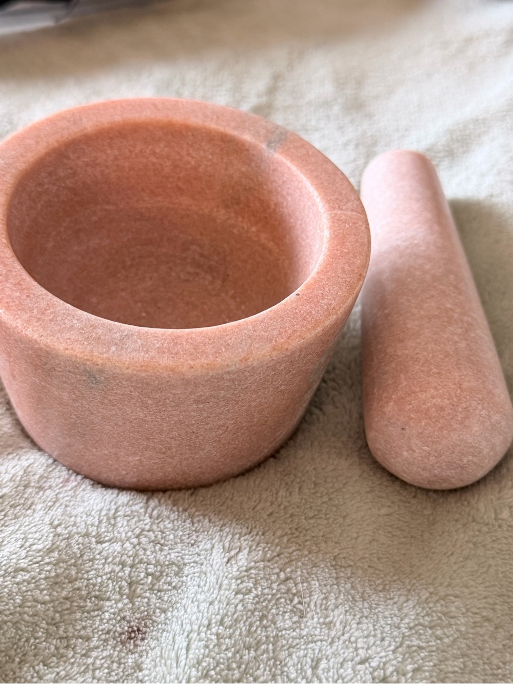Solid Pink Marble Mortar and Pestle Set | Heavyweight Natural Stone Kitchenware
